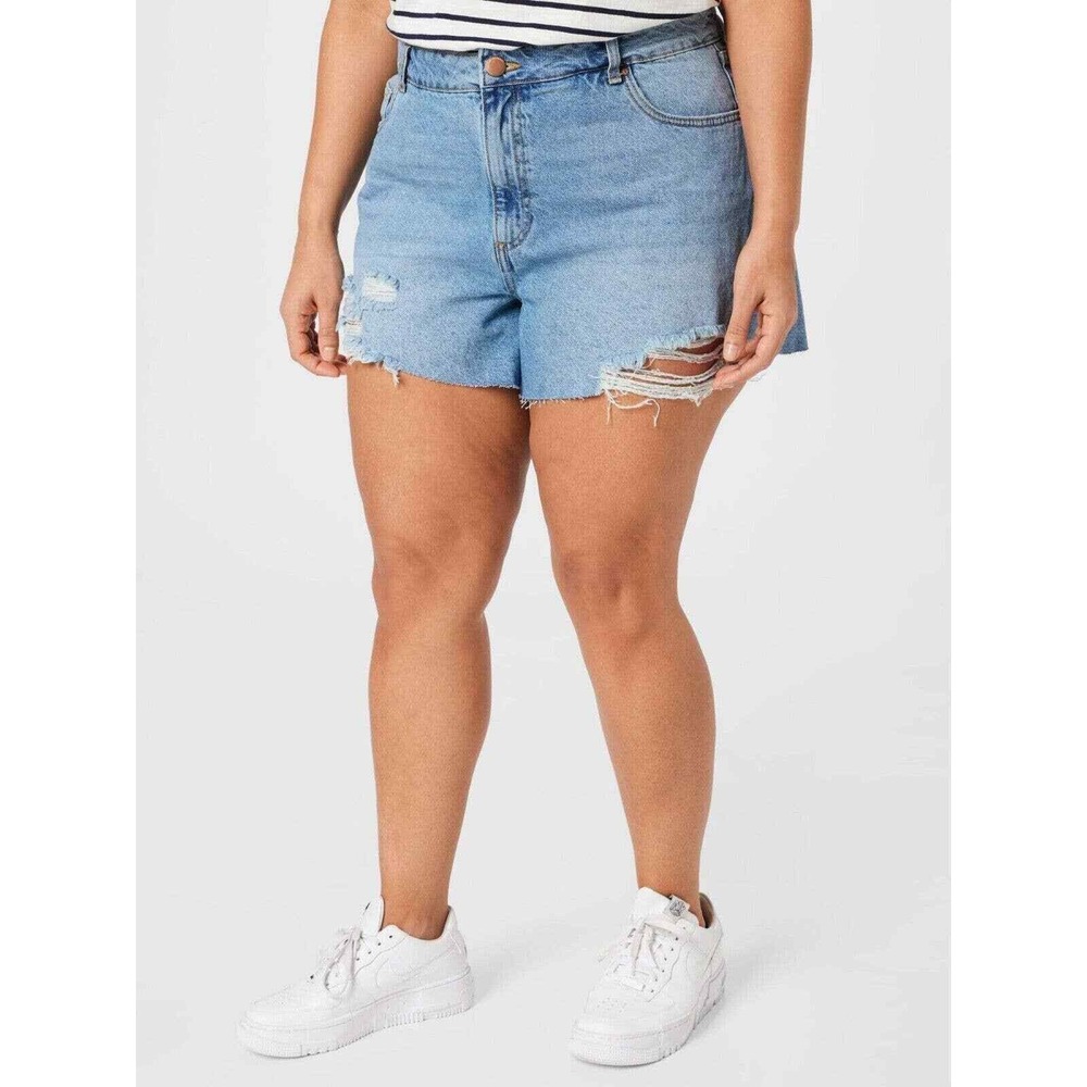 New Cotton On Womans Sz 22 Curve High Rise Distressed Denim Shorts Stretch NWT